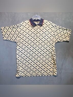 Men’s Large Vintage Alexander Martin Damier Checker Short Sleeve Polo Shirt
